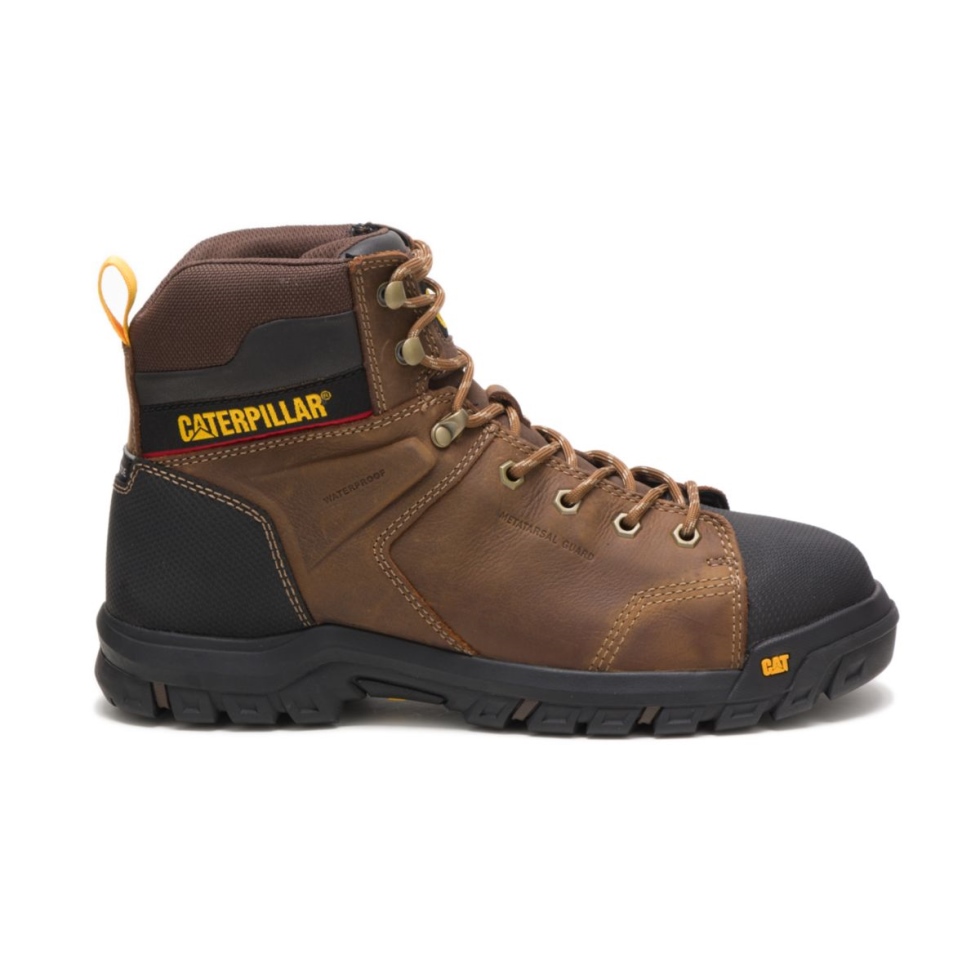 Bota De Trabalho Masculina, Impermeável, Protetor Metatarsal, Biqueira De Aço, Calçado De Gato, Marrom Real