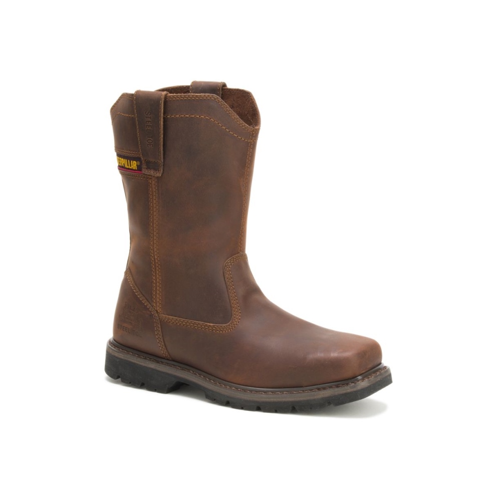 Bota De Trabalho Masculina Marrom Escuro Wellston Com Biqueira De Aço Calçado Para Gato