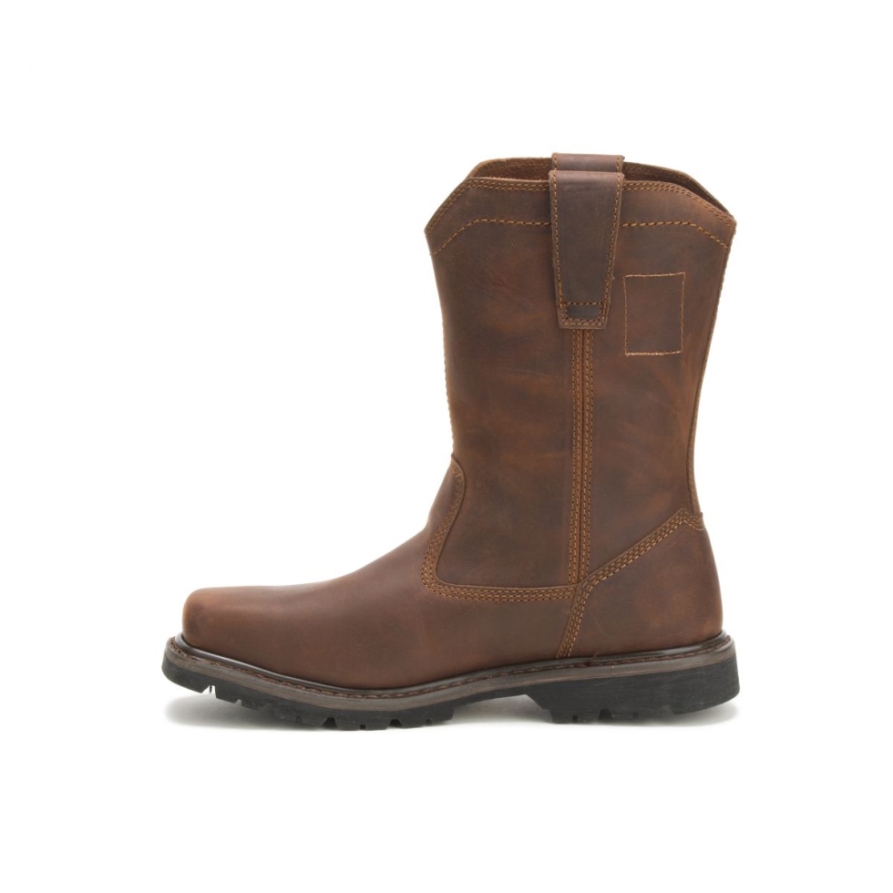 Bota De Trabalho Masculina Marrom Escuro Wellston Com Biqueira De Aço Calçado Para Gato