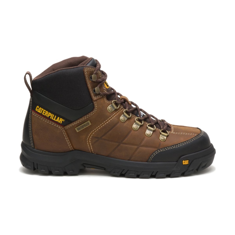 Bota De Trabalho Masculina Marrom Real à Prova D'água Biqueira De Aço Calçado De Gato